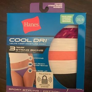 NIB Hanes 3 pr string Bikini Panties Sz 2XL or 9